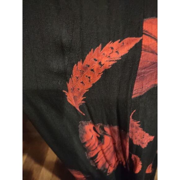 Connie Choi Maxi Dress feather sleeveless tie back Small made in USA black red - Picture 7 of 8